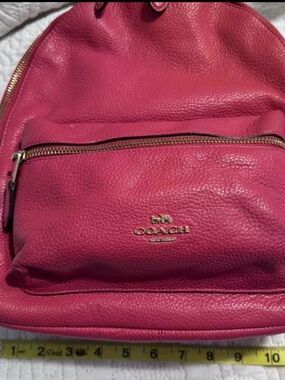 COACH Fuchsia Pebbled Leather Backpack with Gold Hardware